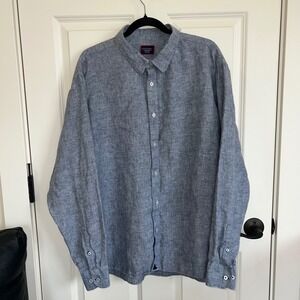 Untuckit Strausse Long Sleeve Linen Button Down Shirt Blue Size 3XL